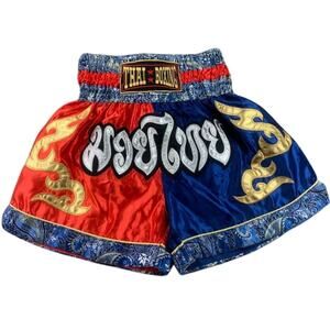 Mui Thai Boxing Shorts Men L Multi Elastic‎ Waist Patch Thai Script Embroidery